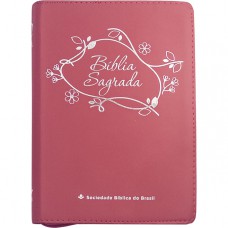 Bíblia Sagrada ARA para Mulher, Letra Grande, com mapa, com zíper, Capa Couro Sintético Rosa Pink