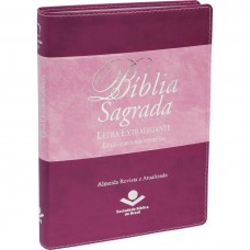 Bíblia Sagrada ARA, Letra Extragigante, com palavras de Jesus destacadas, com mapa, com índice, Capa Couro Sintético Rosa