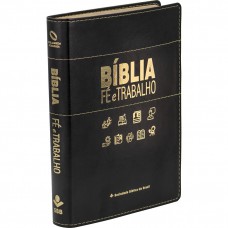 Bíblia Fé e Trabalho NAA, Letra Regular, com mapa, Capa Couro Sintético Preta