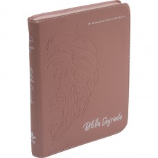 Bíblia Sagrada ARC, para Mulher, Letra Grande, com zíper, Capa Couro Sintético Rosa