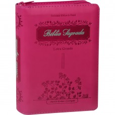 Bíblia Sagrada ARC para Mulher, Letra Grande, com índice, com zíper, Capa Couro Sintético Rosa