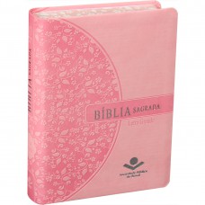 Bíblia Sagrada ARA para Mulher, Letra Grande, Capa Couro Sintético Rosa Beiras Floridas