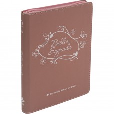 Bíblia Sagrada ARA para Mulher, Letra Grande, com zíper, Capa Couro Sintético Rosa Rose
