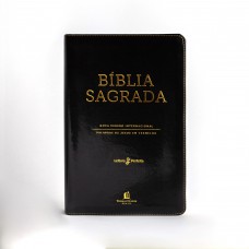 Bíblia NVI, Capa luxo preta, Letras de Jesus em vermelho, Índice de dedo, Leitura Perfeita