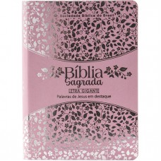 Bíblia Sagrada ARC para Mulher, Letra Gigante, com palavras de Jesus destacadas, com mapa, Capa Couro Sintético Rosa Beira Florida