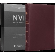 Bíblia Sagrada NVI, Letra Grande, Couro legítimo vinho, Leitura Perfeita, Premier Collection | Com letras de Jesus em azul e referências cruzadas