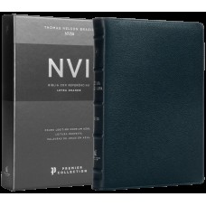 Bíblia Sagrada NVI, Letra Grande, Couro legítimo azul, Leitura Perfeita, Premier Collection | Com letras de Jesus em azul e referências cruzadas
