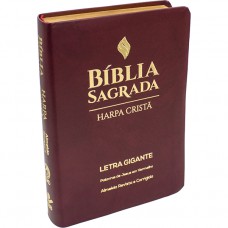 Bíblia Sagrada ARC, Letra Gigante, com palavras de Jesus destacadas, com Harpa Cristã, com mapa, Tamanho Grande, Capa Couro Sintético Vinho