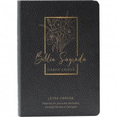 Bíblia Sagrada ARC, Letra Grande, com palavras de Jesus destacadas, com Harpa Cristã, Capa Semi Flexível Preta Floral
