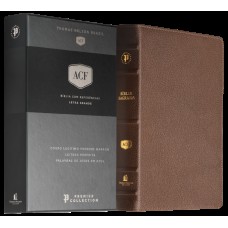 Bíblia ACF, Letra grande, Couro legítimo marrom, Leitura Perfeita, Premier Collection | Com letras de Jesus em azul e referências cruzadas