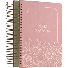 Bíblia NVI, Letra tradicional, Fonte Leitura Perfeira, com espaço para anotações central, Capa dura com espiral Rosa Floral