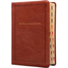 Bíblia Sagrada King James Clássica, Letra grande, Capa luxo marrom, Arabescos, Palavras de Jesus em azul, Índice de dedo, Leitura Perfeita: Com introdução aos livros bíblicos