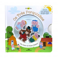 Os Três Porquinhos (livro + cenário pop-up + 4 personagens de madeira)